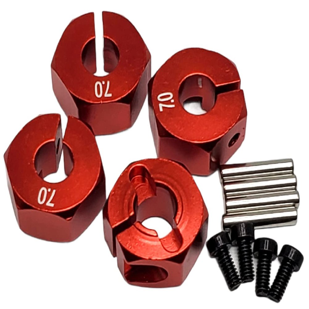 NHX RC Wheel Hex Adaptor 12x7mm with Pins Red (4pc) Thickness 7mm