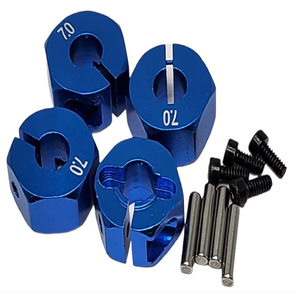 NHX RC Wheel Hex Adaptor 12x7mm with Pins Blue (4pc) Thickness 7mm