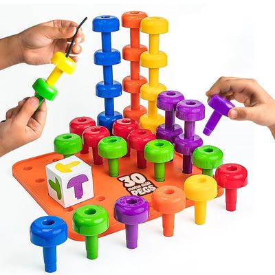 Skoolzy Peg Board Set - Montessori Toys for 2 Year Old - 33 Pc Plastic Peg Board for Kids - Occupational Therapy Toys with Pegs, Dice, Lacing String & Storage Bag