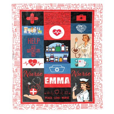 Creative Gift Store Peace Love Nurse Personalized Blanket For Nurse With Name, Throw Blanket For Medical Professional, Gift For Birthday Christmas Nurse Day Super Soft And Warm Blanket