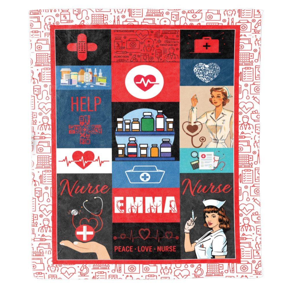 Creative Gift Store Peace Love Nurse Personalized Blanket For Nurse With Name, Throw Blanket For Medical Professional, Gift For Birthday Christmas Nurse Day Super Soft And Warm Blanket