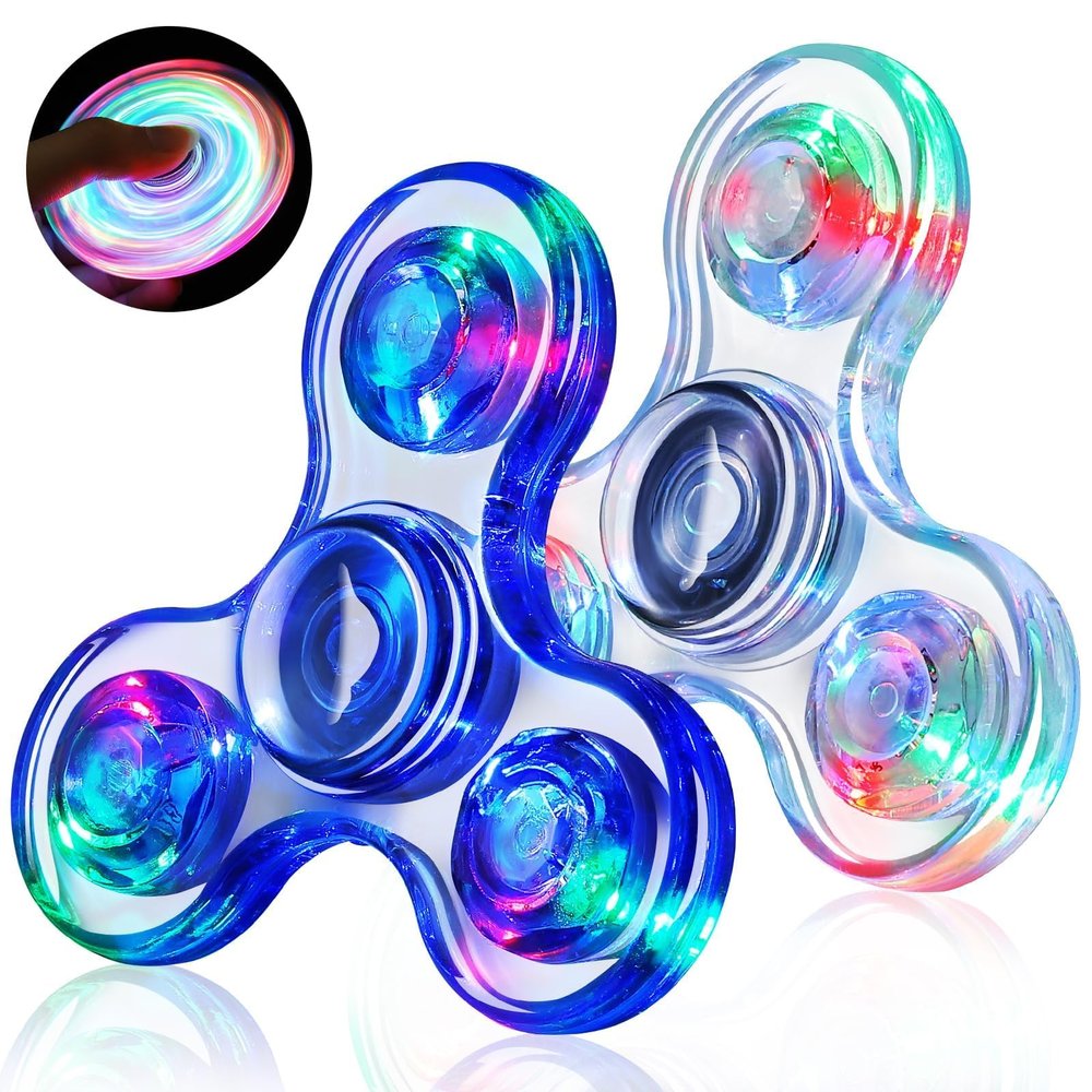 Gigilli Fidget Spinners for Kids 2 Pack, Light up Sensory Fidget Toys Adults Kid 4-8-12, Glow in The Dark ADHD Autism Toys 5-7 Boys Girls, LED Classroom Prizes Valentine Gifts for Kids Mini Fidgets
