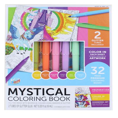 Anker Play Coloring Book Kit with 6 Glimmer Gel Pens | Mystical