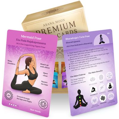 Asana Moon Premium Yoga Cards Deck with Over 120 Yoga Poses Yoga Sequencing Deck with Yoga Cues and Sanskrit Names for Beginners and Teachers Unique Yoga Gift for Women or Any Yoga Lover