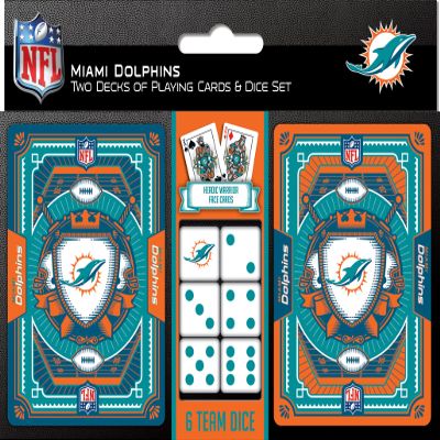 Masterpieces Miami Dolphins NFL 2-Pack Playing Cards & Dice Set