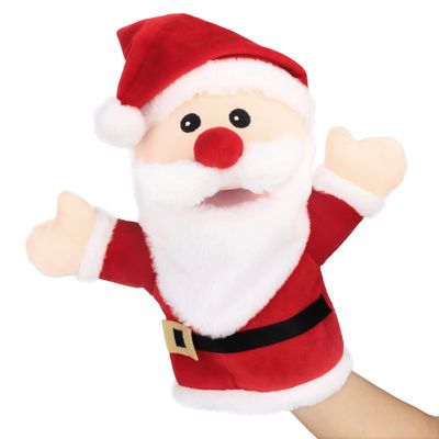 Hopearl Plush Christmas Santa Claus Hand Puppet with Open Movable Mouth for Imaginative Play, Role Play, Interactive Toy for Storytelling Teaching Puppet Theater, Gift for Kids Boys Girls, Red, 16''