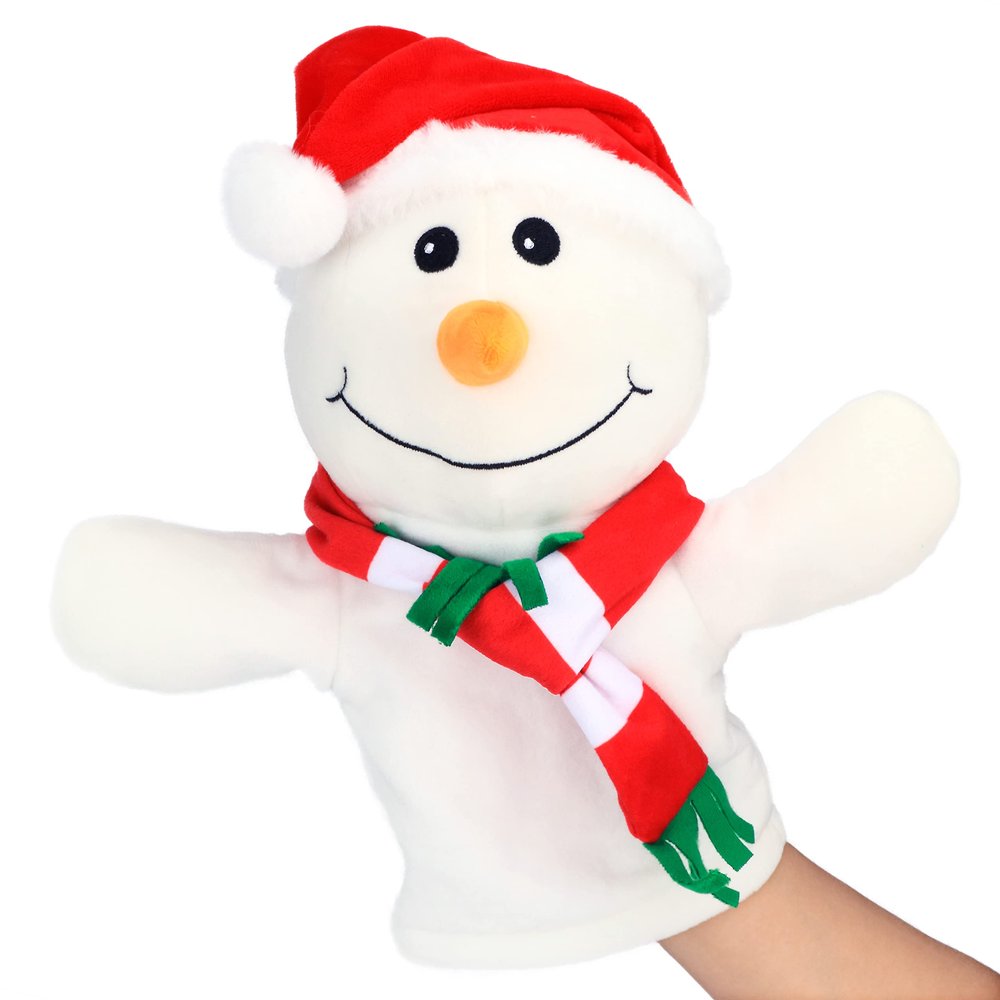 Hopearl Plush Christmas Snowman Hand Puppet with Open Movable Mouth for Imaginative Play, Role Play, Interactive Toy for Storytelling Teaching Puppet Theater, Gifts for Kids Boys Girls, White, 17''