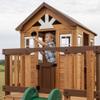 Backyard Discovery Echo Heights Elevated Cedar Wooden Kids Playhouse with Wave Slide, Play Kitchen, Wrap-Around Deck, Flat-Step Ladder, Half Door, Windows, Bell, and Growth Chart for Outdoor Play view 4