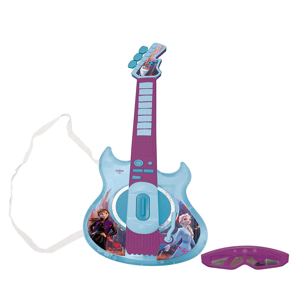 Lexibook Disney Frozen Illuminated Electronic Guitar with Mic Glasses with Microphone Melodies Plug for MP3, Blue/Purple, K260FZ