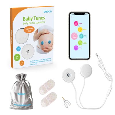 Baby-Bump Headphones  Plays and Shares Music, Sound and Voices to The Womb  Premium Baby Bump Speaker System  Including bebon Tunes APP (iOS and Android) (_White)
