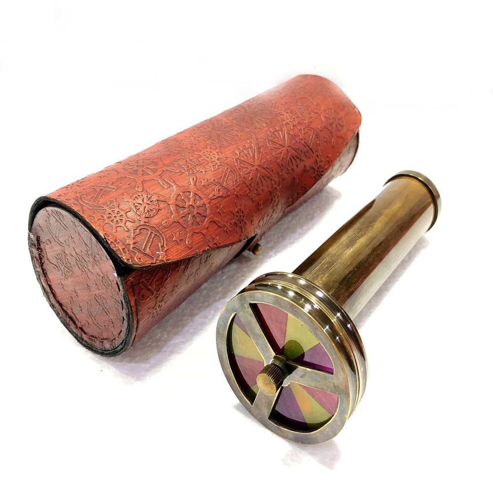 Antique Brown Double Wheel Kaleidoscope Vintage Maritime Optical Brass Collectible Nautical Gift