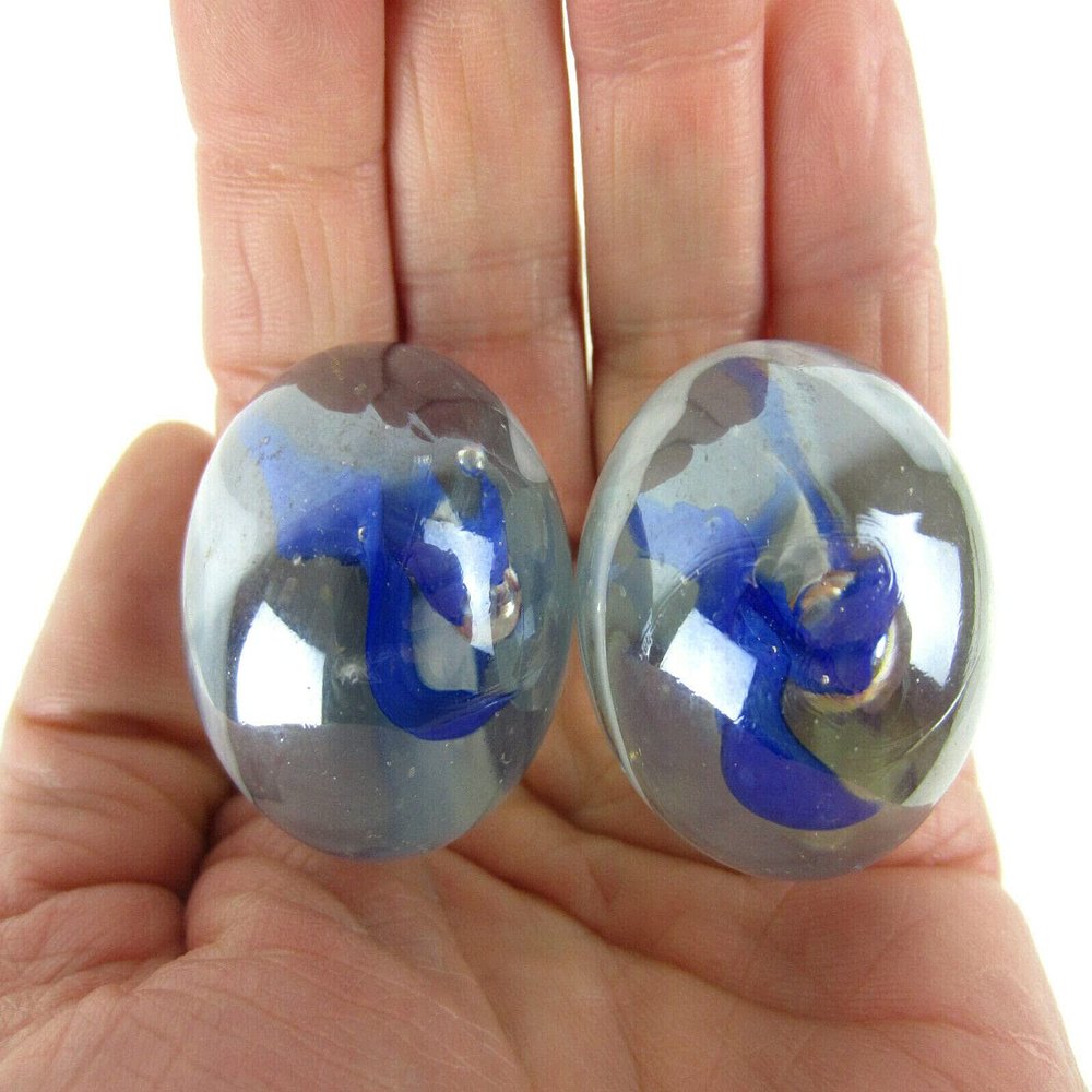 Big Game Toys Set of 2 Vapor 35mm Boulder Clear/White/Blue/Cobalt Swirl Large Shooter Solid Glass Marbles Decor/Vase Filler/Aquarium