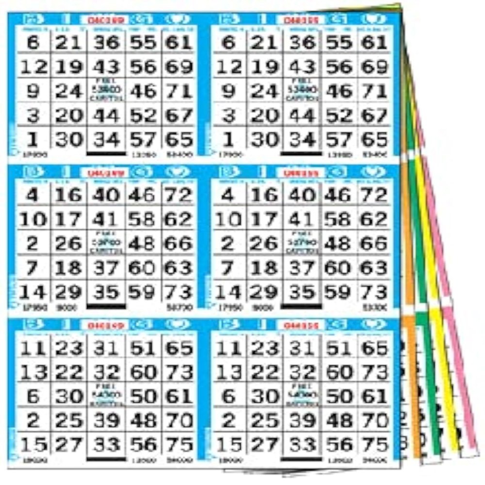 United Novelty 6 on 10 up Bingo Paper Cards- 50 Books- 500 Sheets- 10
