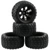 4pcs 12mm Hex RC Wheels and Tires Rubber Tires Set for 1/10 Off Road Monster Truck Volcano Epx/Pro Volcano S30 Stampede HSP 94108 94111 94188 94701 with Drive Hub Adapters Lock Nuts and Wrench, Black view 1