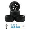 4pcs 12mm Hex RC Wheels and Tires Rubber Tires Set for 1/10 Off Road Monster Truck Volcano Epx/Pro Volcano S30 Stampede HSP 94108 94111 94188 94701 with Drive Hub Adapters Lock Nuts and Wrench, Black view 2