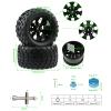 4pcs 12mm Hex RC Wheels and Tires Rubber Tires Set for 1/10 Off Road Monster Truck Volcano Epx/Pro Volcano S30 Stampede HSP 94108 94111 94188 94701 with Drive Hub Adapters Lock Nuts and Wrench, Black view 3