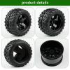 4pcs 12mm Hex RC Wheels and Tires Rubber Tires Set for 1/10 Off Road Monster Truck Volcano Epx/Pro Volcano S30 Stampede HSP 94108 94111 94188 94701 with Drive Hub Adapters Lock Nuts and Wrench, Black view 4