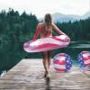 POZA Inflatable USA Pool Float Tube and Beach Balls - Luxurious American Flag Design with Sparkly Silver Stars Confetti Pool Float and Inflatable Beach Balls, Water Inflatables for Pool, Beach, Lake view 4