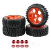 Rchobbytop 4pcs 1:8 Buggy Tires RC Tires and Plastic Wheels Set 17mm Hex 5 Spokes Wheel Rim with Hub Adapters Nuts for Off Road Short Course Rally Sand Snow All Terrain, Red view 1