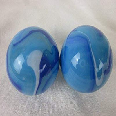Big Game Toys Set of 2 Dinosaur Egg 35mm Boulder Blue/White Swirl Large Shooter Solid Glass Marbles Home Decor/Vase Filler/Aquarium