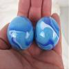 Big Game Toys Set of 2 Dinosaur Egg 35mm Boulder Blue/White Swirl Large Shooter Solid Glass Marbles Home Decor/Vase Filler/Aquarium view 3