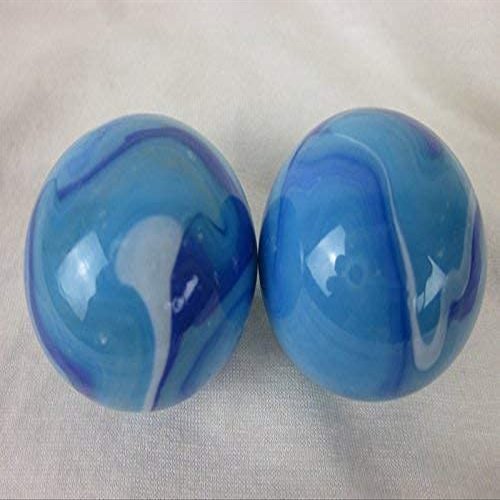Big Game Toys Set of 2 ICE Blue 35mm Boulder Blue/White Swirl Large Shooter Solid Glass Marbles Home Decor/Vase Filler/Aquarium