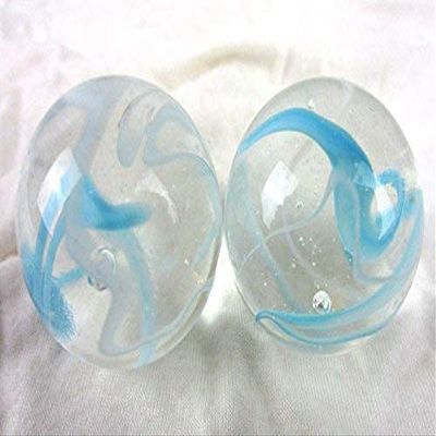 Big Game Toys Set of 2 Ice Princess 35mm Boulder Clear/White/Blue Swirl Large Shooter Solid Glass Marbles Home Decor/Vase Filler/Aquarium