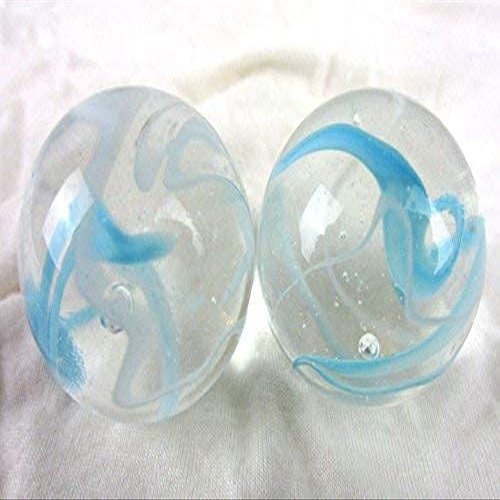 Big Game Toys Set of 2 Ice Princess 35mm Boulder Clear/White/Blue Swirl Large Shooter Solid Glass Marbles Home Decor/Vase Filler/Aquarium