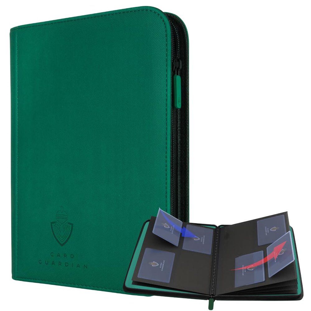 Card Guardian - 4 Pocket Premium Binder for 160 Cards (Green) | Zipper Closure and Side Loaded Pockets | Compatible with Trading & Sports Cards including Magic the Gathering, Yugioh, Baseball Cards