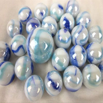 Big Game Toys~25 Glass Marbles Tiger Shark Iridescent White/Purple/Blue Swirl Classic Style Game Pack (24 Player, 1 Shooter) Home Decor/Vase Filler/Aquarium