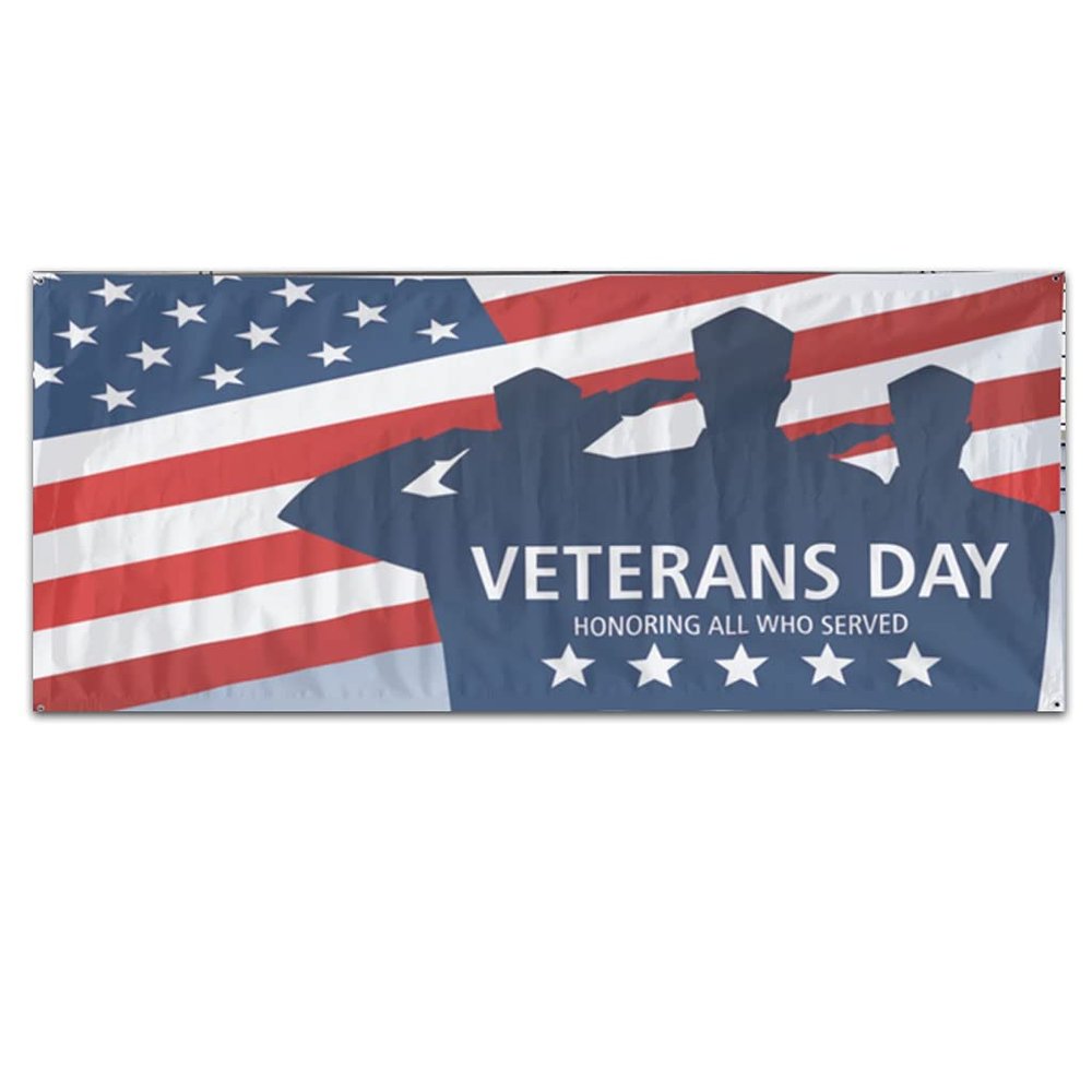 VictoryStore Veterans Day Banner Waterproof Vinyl Banner, Honoring All Who Served) 19445 (4x8 Feet)