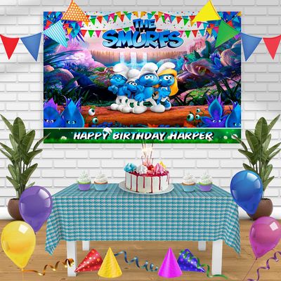 Smurfs Birthday Banner Personalized Party Backdrop Decoration 60x42 Inches - 5x3 Feet