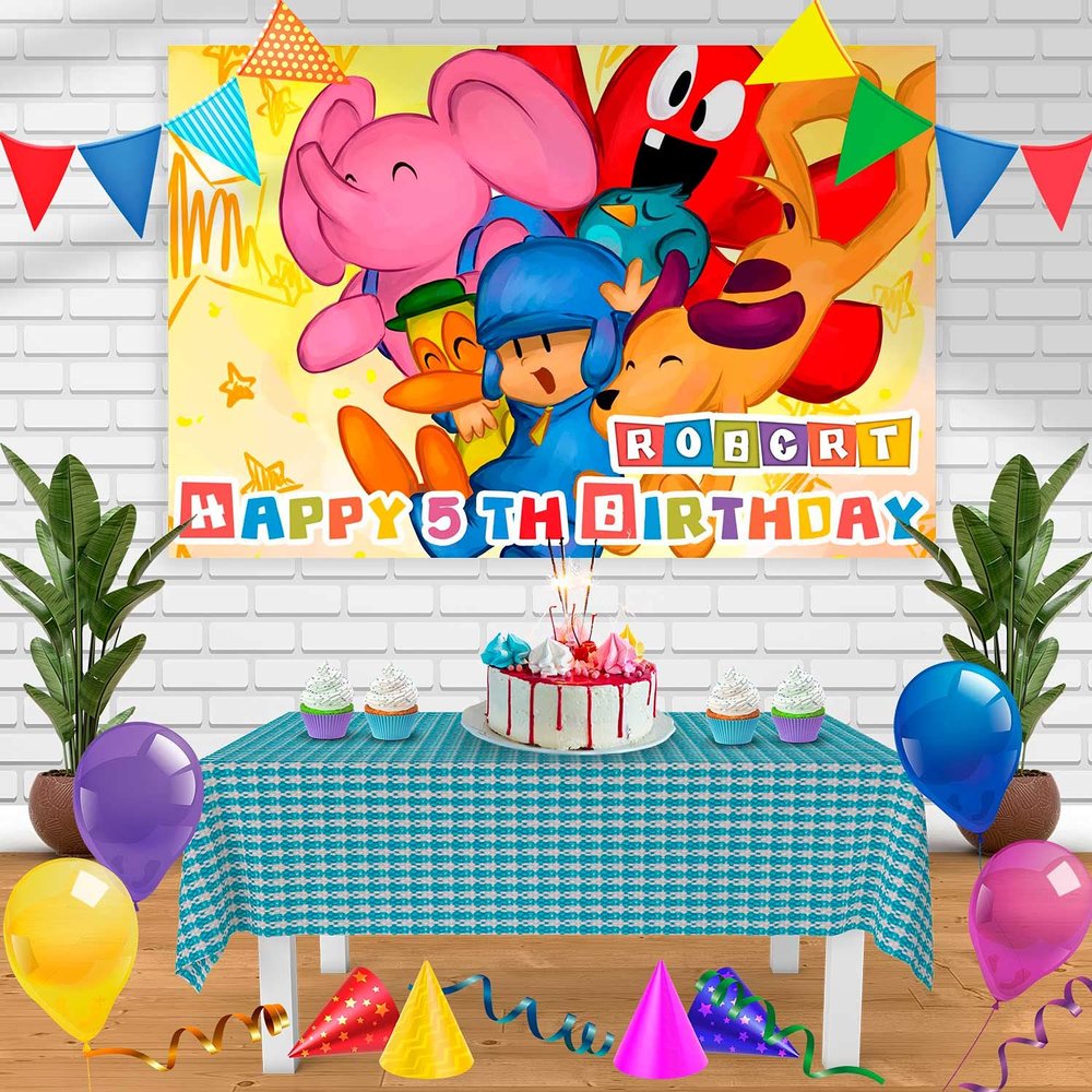 Pocoyo GT Birthday Banner Personalized Party Backdrop Decoration 60x42 Inches - 5x3 Feet