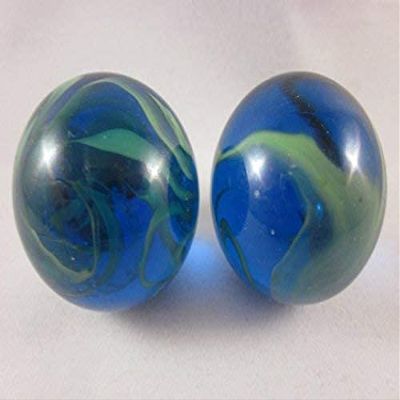 Big Game Toys Set of 2 Ocean Tide 35mm Boulder Translucent Blue/Green Swirl Large Shooter Solid Glass Marbles Home Decor/Vase Filler/Aquarium