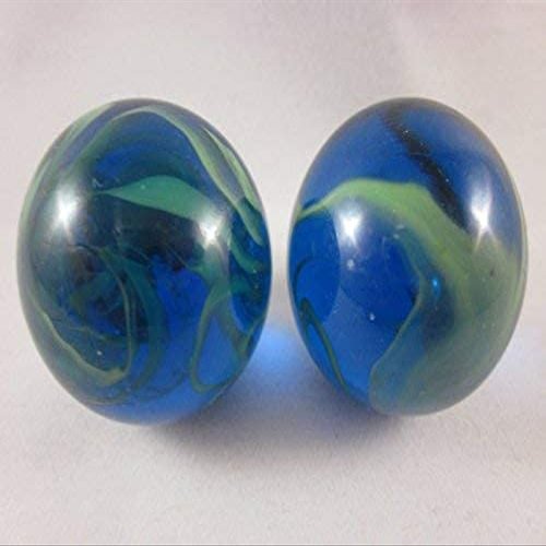Big Game Toys Set of 2 Ocean Tide 35mm Boulder Translucent Blue/Green Swirl Large Shooter Solid Glass Marbles Home Decor/Vase Filler/Aquarium