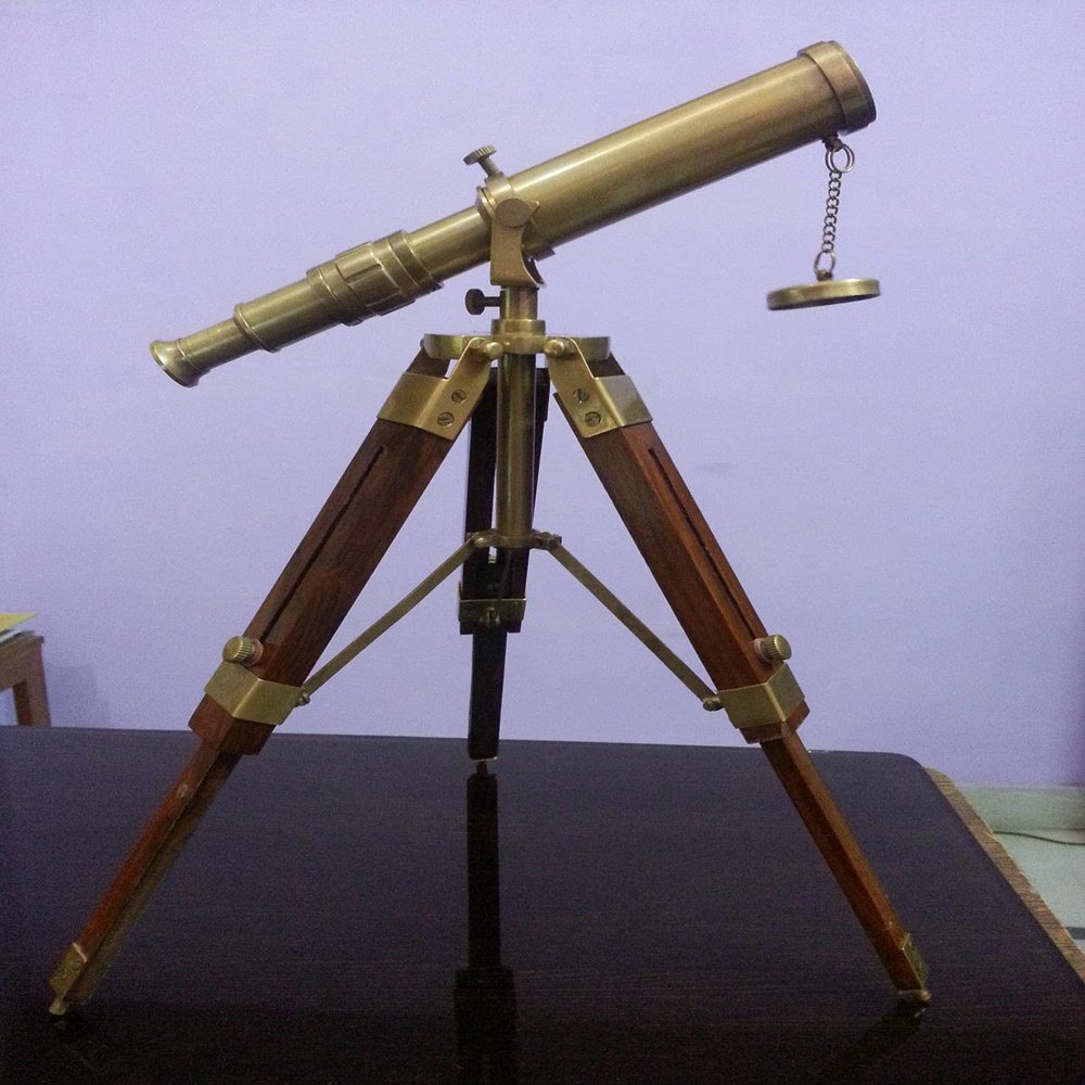 Royal Vintage Brass Nautical Telescope with Wooden Tripod Marine Gift Item.