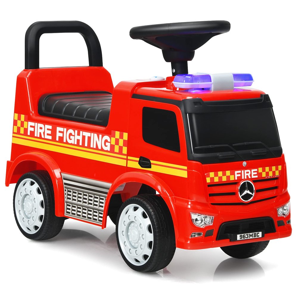 Costzon Ride On Push Car for Toddlers, Licensed Mercedes Benz Sliding Car w/Steering Wheel, Horn, Headlights, Under Seat Storage, Foot-to-Floor Riding Toy for Boys Girls 18-36 Months (Fire Truck, Red)