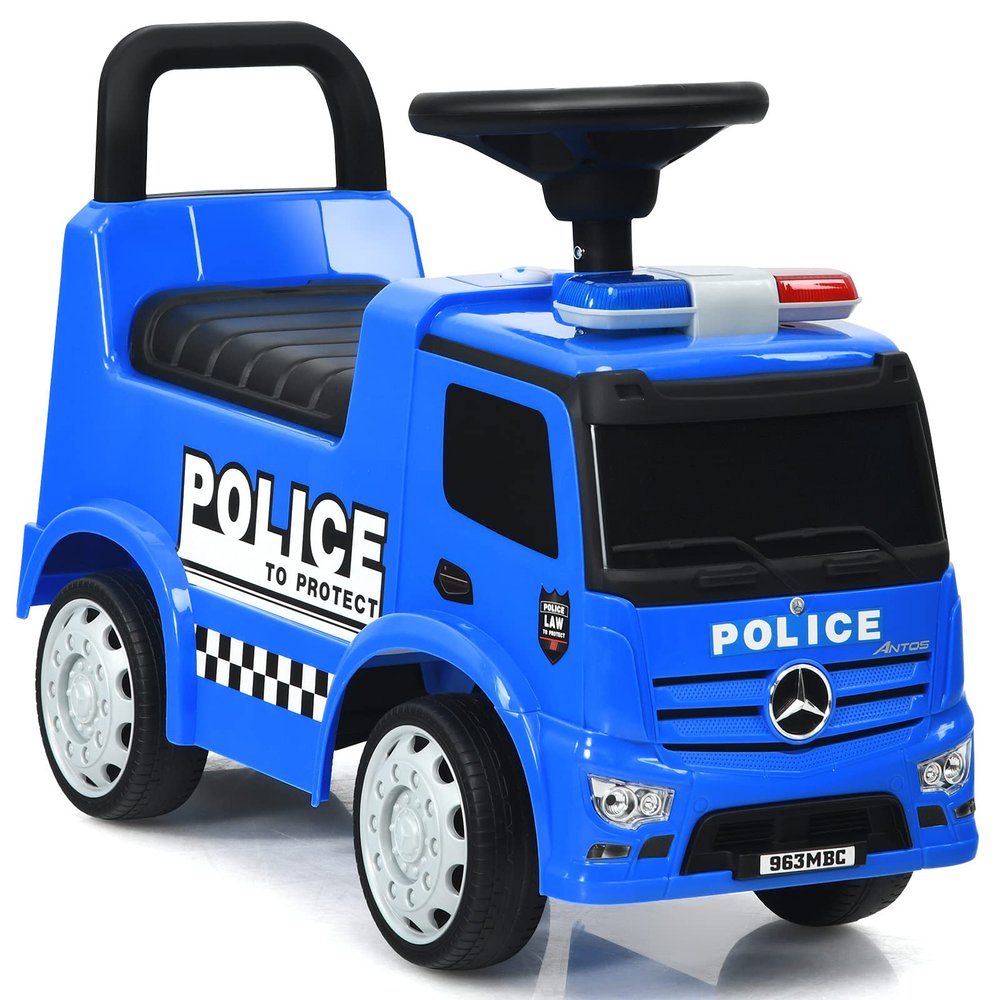 Costzon Ride On Push Car for Toddlers, Licensed Mercedes Benz Sliding Car w/Steering Wheel, Horn, Headlights, Under Seat Storage, Foot-to-Floor Riding Toy for Boy Girl 18-36 Months (Police Car, Blue)