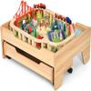 Costzon Train Table with 100 Multicolor Pieces, Wooden Kids Activity Table with Large Rolling Storage Drawer, Tracks, Cars, DIY Design, Train Set Table for Toddlers 3+, Gift for Boys Girls view 1