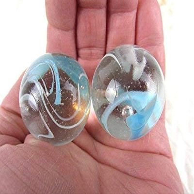Big Game Toys Set of 2 Arctic 35mm Boulder Clear/White/Blue Swirl Large Shooter Solid Glass Marbles Home Decor/Vase Filler/Aquarium