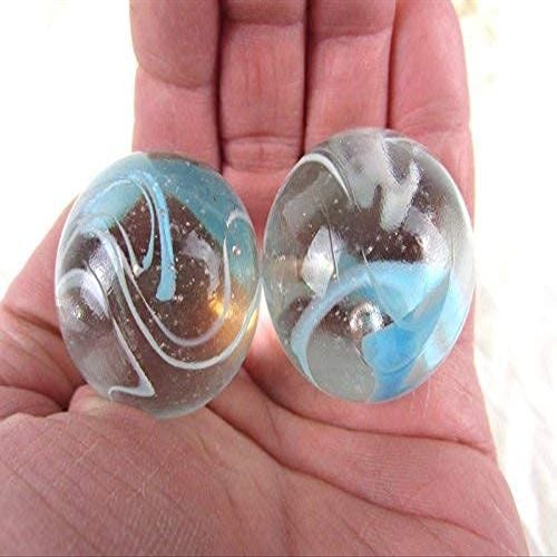 Big Game Toys Set of 2 Arctic 35mm Boulder Clear/White/Blue Swirl Large Shooter Solid Glass Marbles Home Decor/Vase Filler/Aquarium