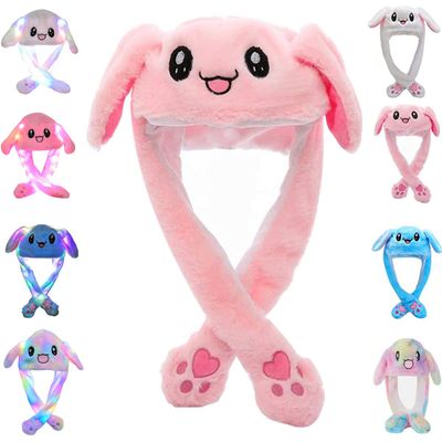 umbresen Bunny Hat Ear Moving Jumping Rabbit Hat Funny Cute Plush Animal Cap with Paws for Kids Women Girl Party Christmas Holiday Birthday Dress up Cosplay Costume Gift (Pink)