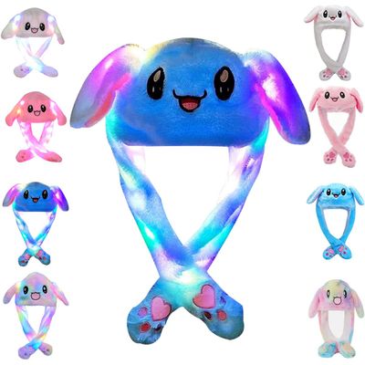 umbresen Bunny Hat Ear Moving Jumping Rabbit Hat Funny Cute Plush Animal Cap with Paws for Kids Women Girl Party Christmas Holiday Birthday Dress up Cosplay Costume Gift (LED Blue)