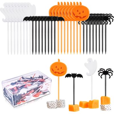 120 Pieces Halloween Cocktail Toothpicks Plastic Pumpkin Ghost Bat Spider Toothpicks for Cupcakes, Food, Cocktails, Appetizers Halloween Themed Party Supply Decor