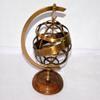 Antique Nautical Brass 5" Wooden Base Armillary Astrolabe Sphere Globe Decor view 3