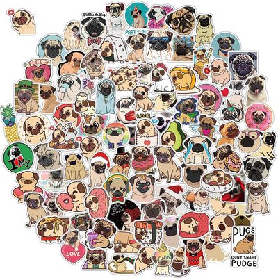 100 Pack Cute Pug Dog Stickers for Water Bottle Car Laptop, Waterproof Aesthetic Trendy Sticker, Great Gift for Pug Lover Kids Teens