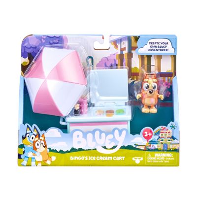 Bluey Vehicle & Figures Ice Cream Cart Toy Playset, Portable Ice Cream Push Cart with 2.5 Articulated Bingo Figure, Play Food Truck for Kids Ages 3+