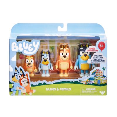 Bluey New Expressions Figurine Toys Pack of 4, Robust Articulated Character Toys with Family Member Figurines, Small Action Figures for Kids Ages 3+