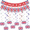 14 Pieces British Party Garland British Flag Hanging Garland Decor Include Cheers Bunting Banner UK Pennant Banner and Hanging Swirl UK Flag view 1