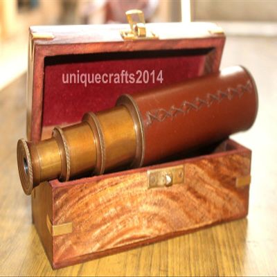 Solid Brass Ship Telescope W/Wooden Box Maritime Vintage Nautical Handmade Gift.